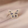 Korea 14K Real Gold Plating Luxury Zircon Sapphire Butterfly Ring Elegant Women's Opening Adjustable Prom Party Ring