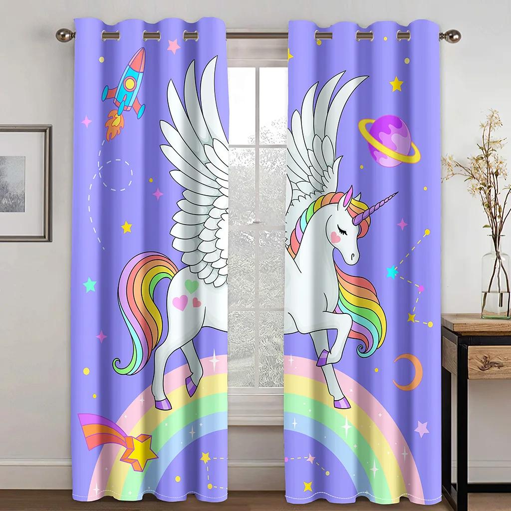 Милые шторы с изображением единорога для спальни и гостиной в разных милых стилях, высокая затемняющая драпировка, новый модный узор