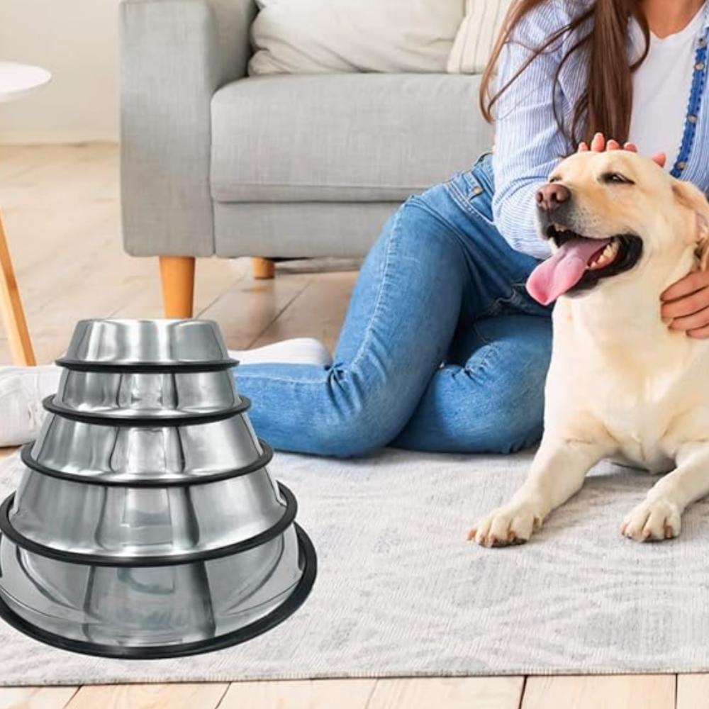 1pc Stainless Steel Dog Bowls with Rubber Bottom,Anti-Slip Heavy Duty Premium Quality Pets Feeder Bowls for Dogs and Cats and More