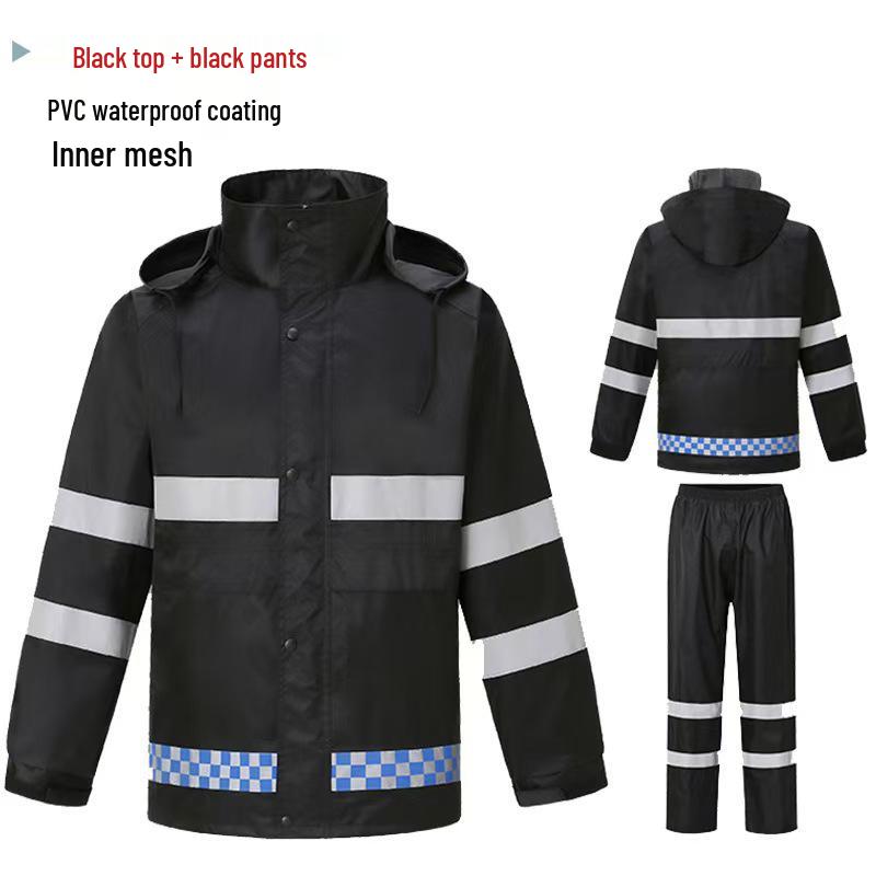 High Visibility Reflective Raincoat Set - 300D Oxford Cloth, Split Design for Outdoor Traffic, Duty, and Rescue Use