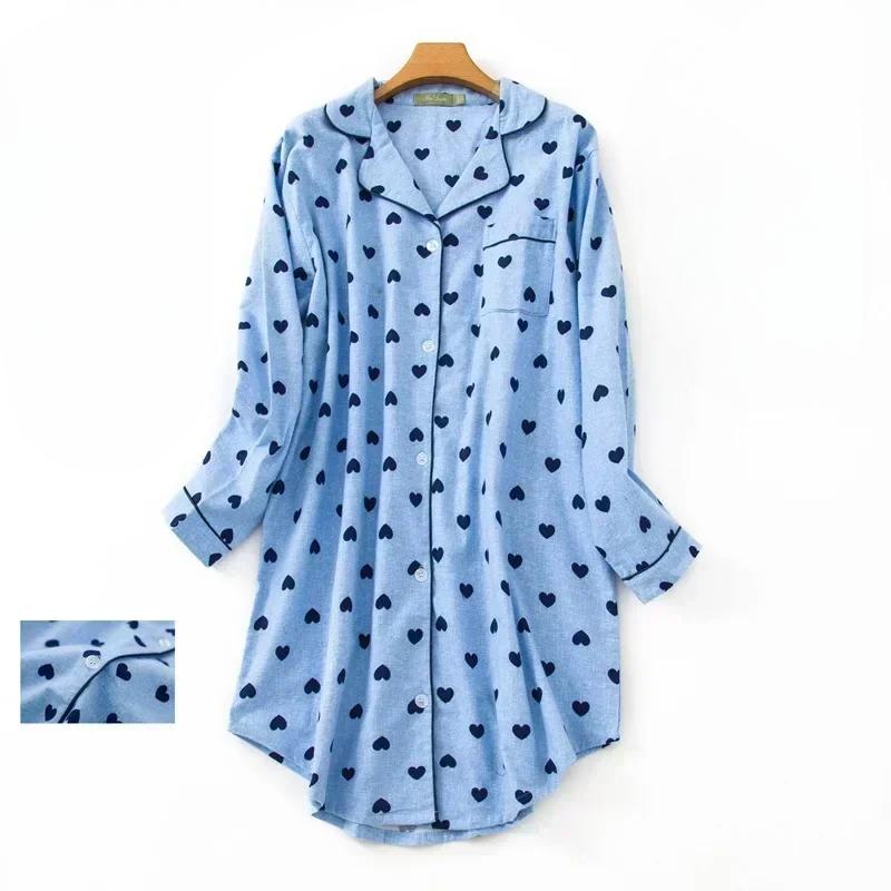 Фланелевый хлопок домашняя ночная рубашка кардиган рубашка ночная рубашка милый мультяшный клетчатый дизайн пижамы пижамы для женщин