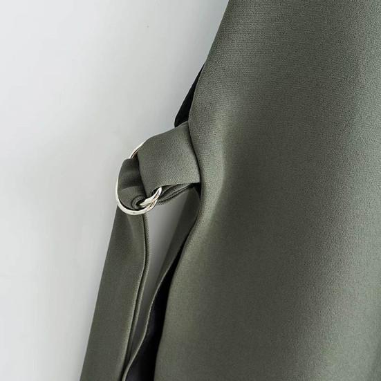 Women Vest Coat Turn-down Collar Sleeveless Loose Solid Color Single Button Cardigan Strap Decor Mid Length Commute Formal Suit Waistcoat