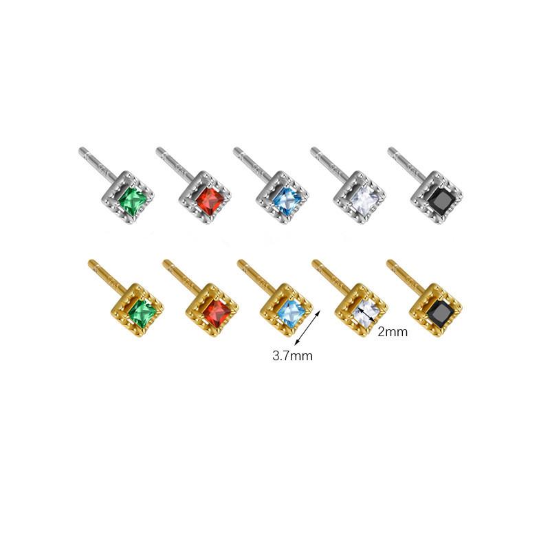 925 Sterling Silver Colorful Zircon Geometric Mini Stud Earrings for Women Hypoallergenic Jewelry Gift
