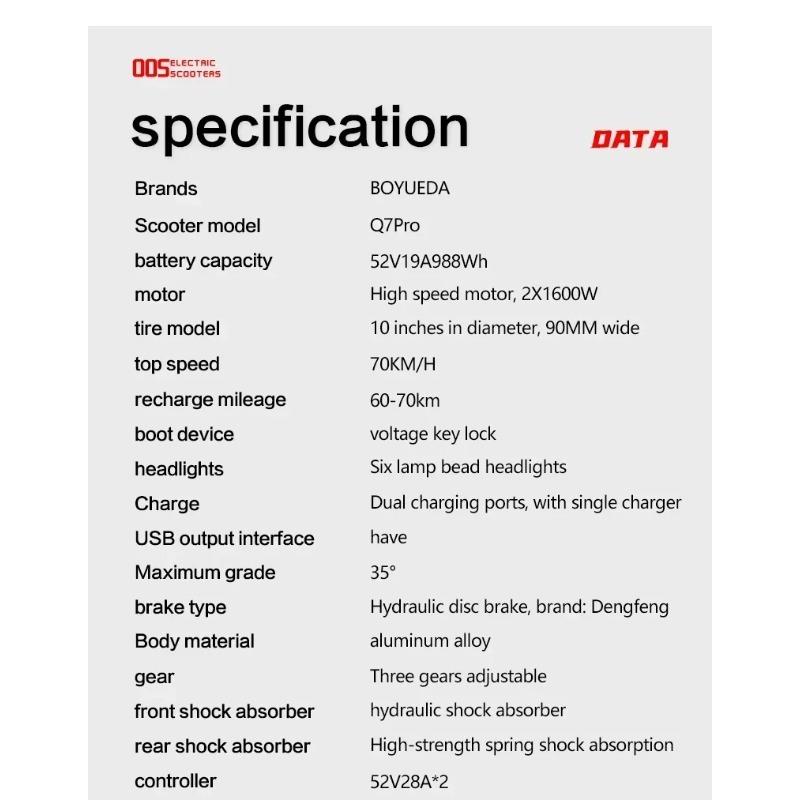 BOYUEDA Q7Pro Electric Skateboard 3200W Dual Motor 52V19Ah Hydraulic Oil Brake Electric Scooters Adults Off-road Fold EScooters