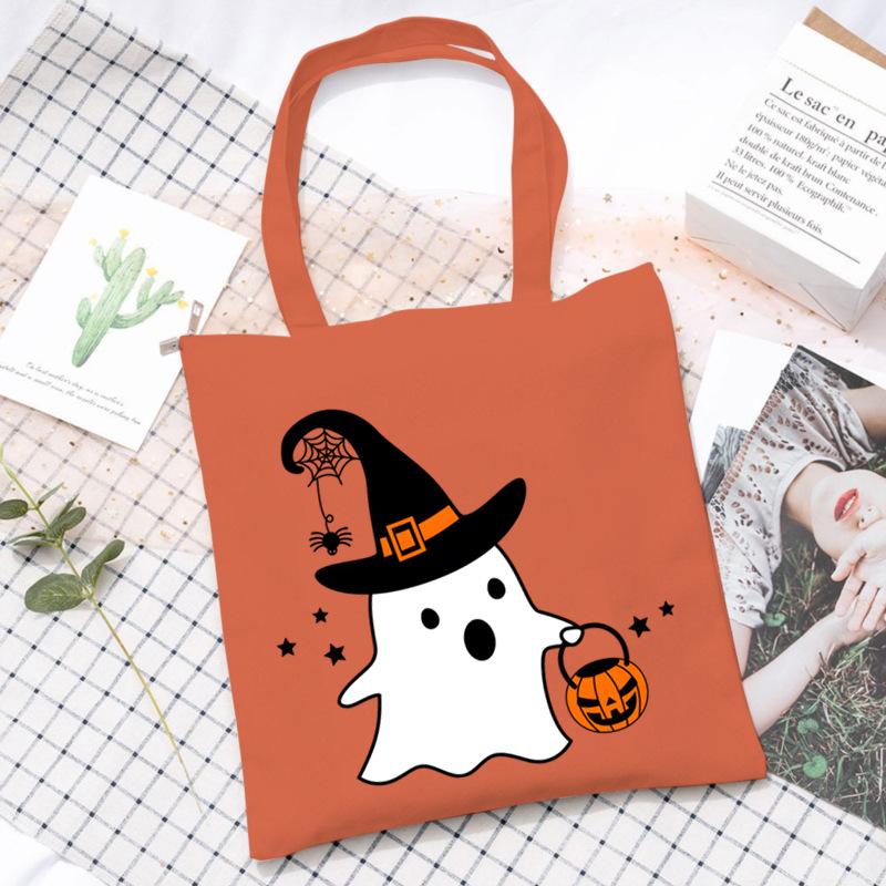 Halloween Printed Shoulder Bag Female Large Capacity Student Canvas Bag Tutoring Shopping Bag
