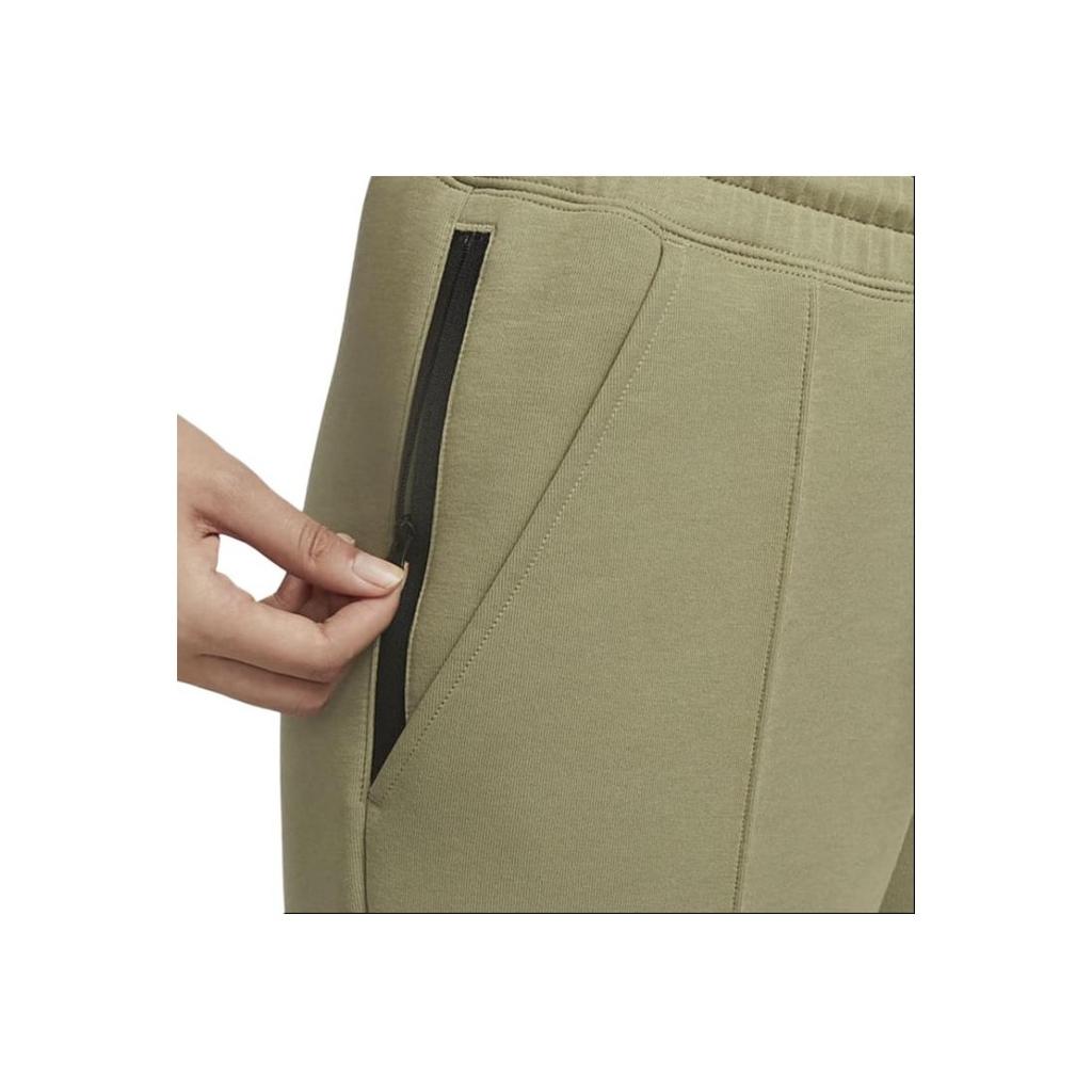 Nike Sportswear Tech Fleece Solid Color Drawstring Casual Tapered Knit Joggers Women Bottoms Olive-Green FB8331-276