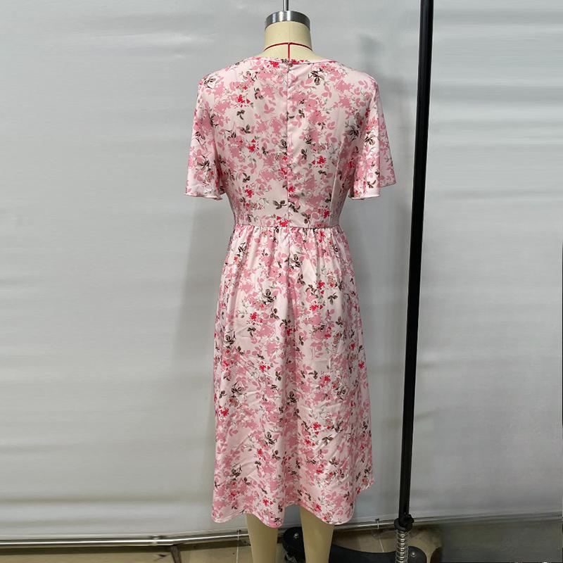 Летнее женское платье с коротким рукавом и принтом, свободное, модное, с V-образным вырезом, оборками, шнуровкой, цветочным принтом, повседневные платья для женщин, элегантное, тонкое, винтажное, сексуальное платье 26175