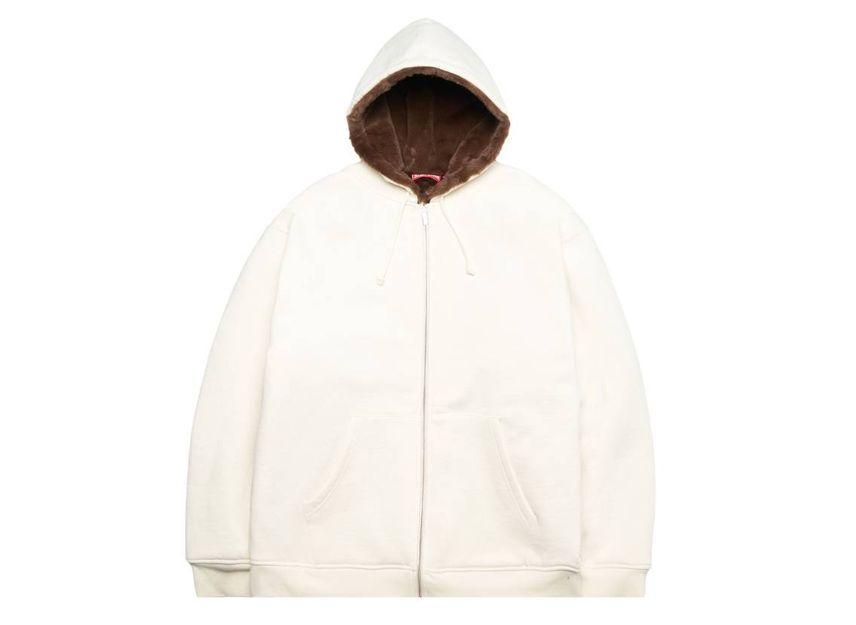 Supreme Faux Fur Lined Zip Up Hooded Sweatshirt Natural