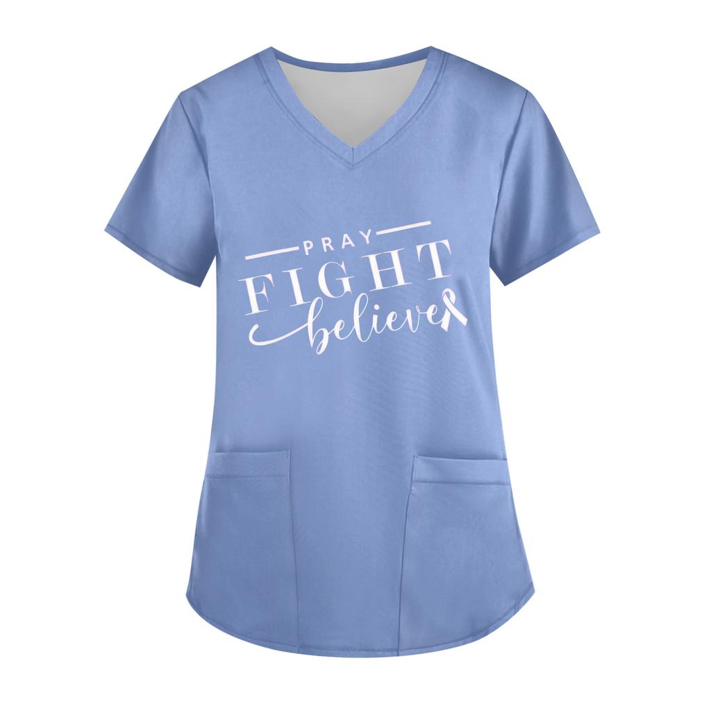 Женский топ с V-образным вырезом, короткими рукавами, карманом и боковым разрезом