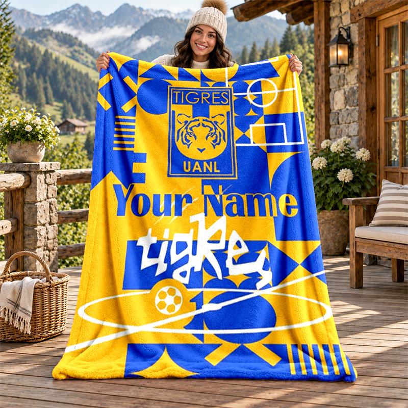 Club Tigres UANL Custom Name Flannel Blanket Personalized Soft Warm Plush Throw Blanket Customized Gift for Family Friends