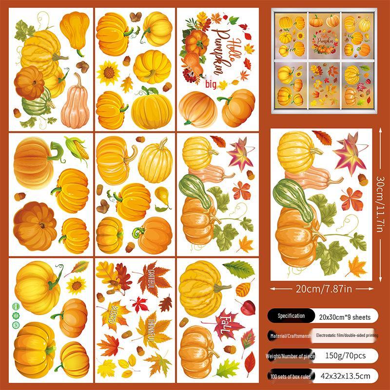 Наклейки на окна «День благодарения. Осенние кленовые листья» - Креативные статические наклейки на стены