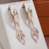 Elegant Gold Color Hollow Leaf Long Earrings Vintage White Zircon Drop Earrings Luxury Party Wedding Jewelry Gift