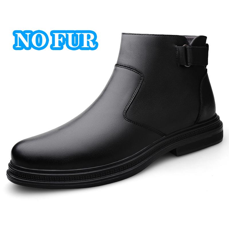 Ботильоны из натуральной кожи для мужчин, формальные мужские ботинки, теплая плюшевая меховая зимняя обувь, нескользящие ботинки для снега на платформе