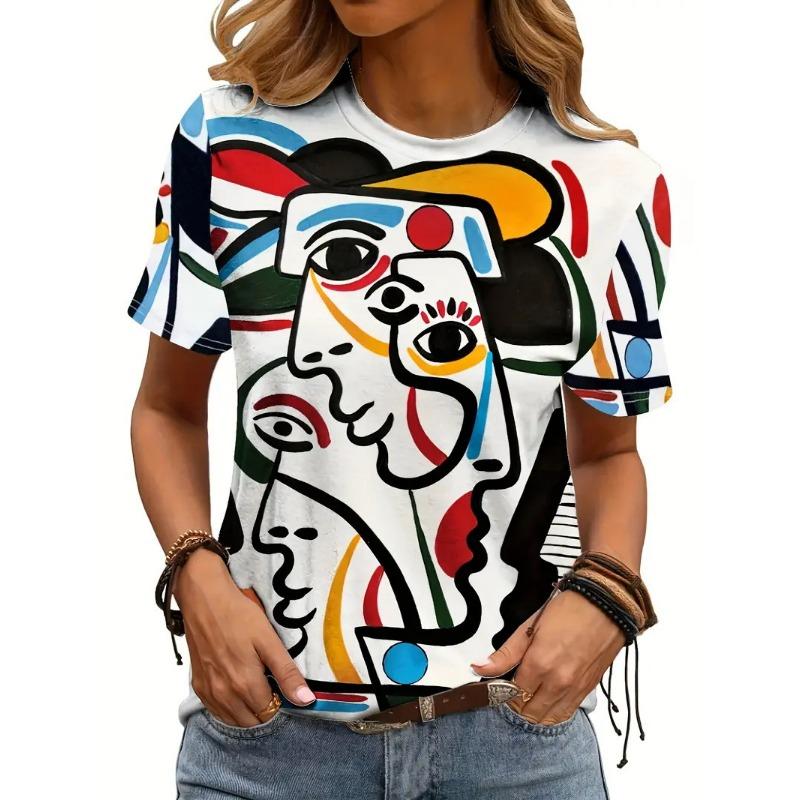 Летний топ с круглым вырезом и 3D-принтом, модные повседневные женские футболки с короткими рукавами