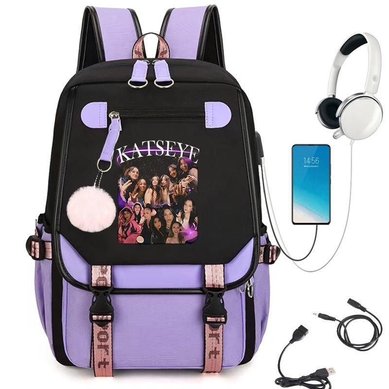 KATSEYE K-Pop Girl Group Print Backpack Large Capacity School Student Bookbag Water-Resistant Travel Daypack 60123-8