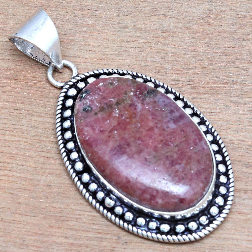 Подвеска из драгоценного камня родонит, подарок ручной работы для нее, серебряное украшение 2 дюйма