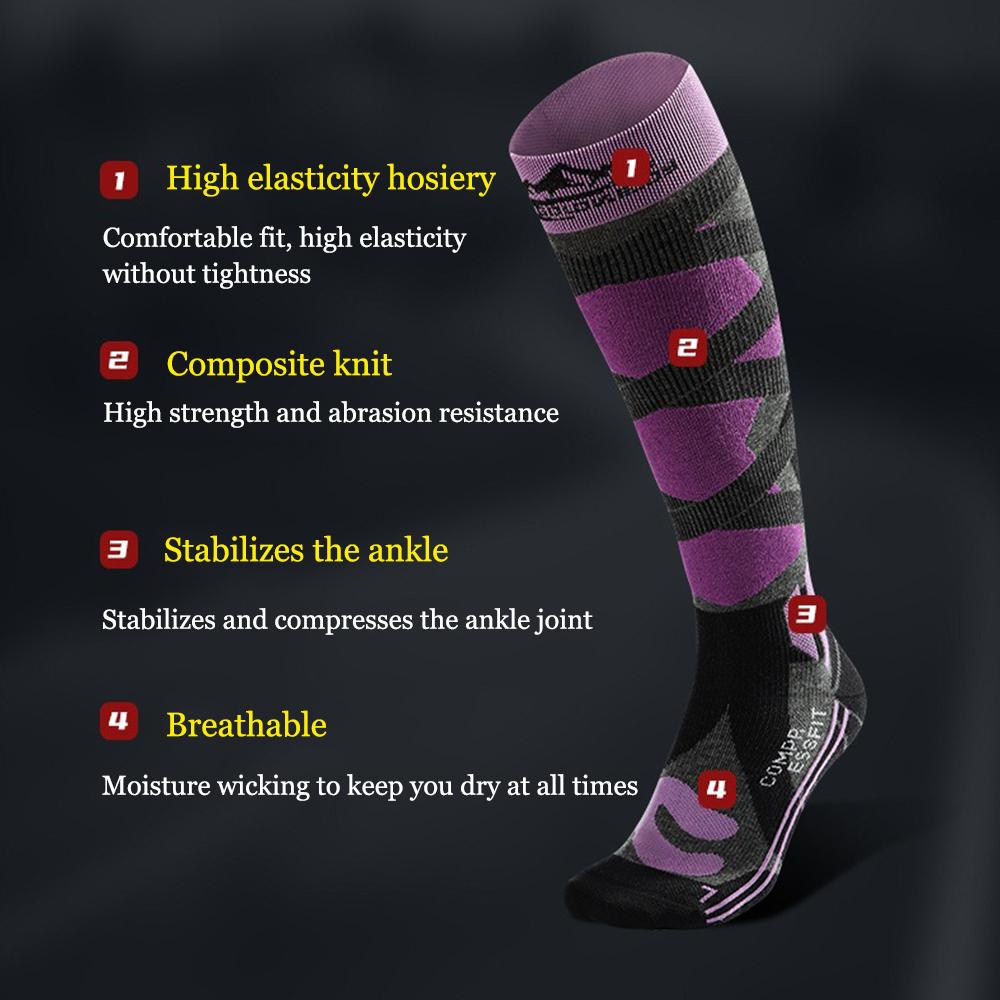 Лыжные носки для мужчин и женщин, дышащие компрессионные чулки, термоноски, теплые толстые зимние носки выше колена для занятий спортом на открытом воздухе
