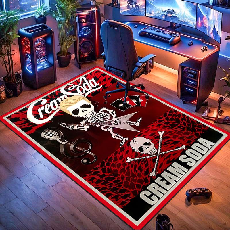 Cream soda skull-themed rug, suitable for living room, bedroom, game room, computer room and home décor.