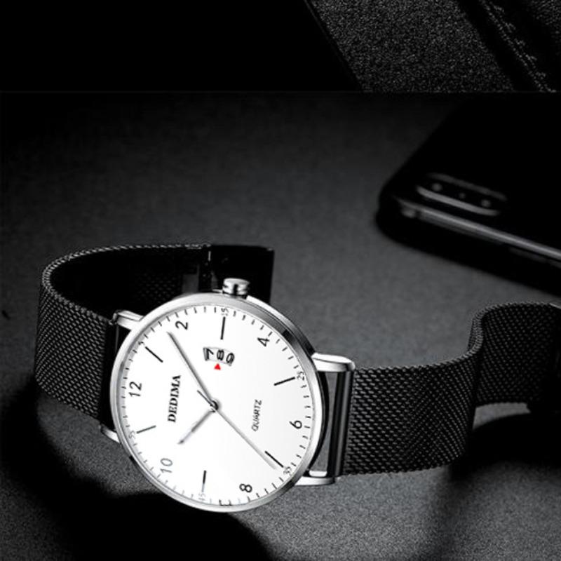 Новые ультратонкие мужские водонепроницаемые кварцевые часы со светящимся стальным сетчатым ремнем, трендовые часы, настоящие часы с ремнем