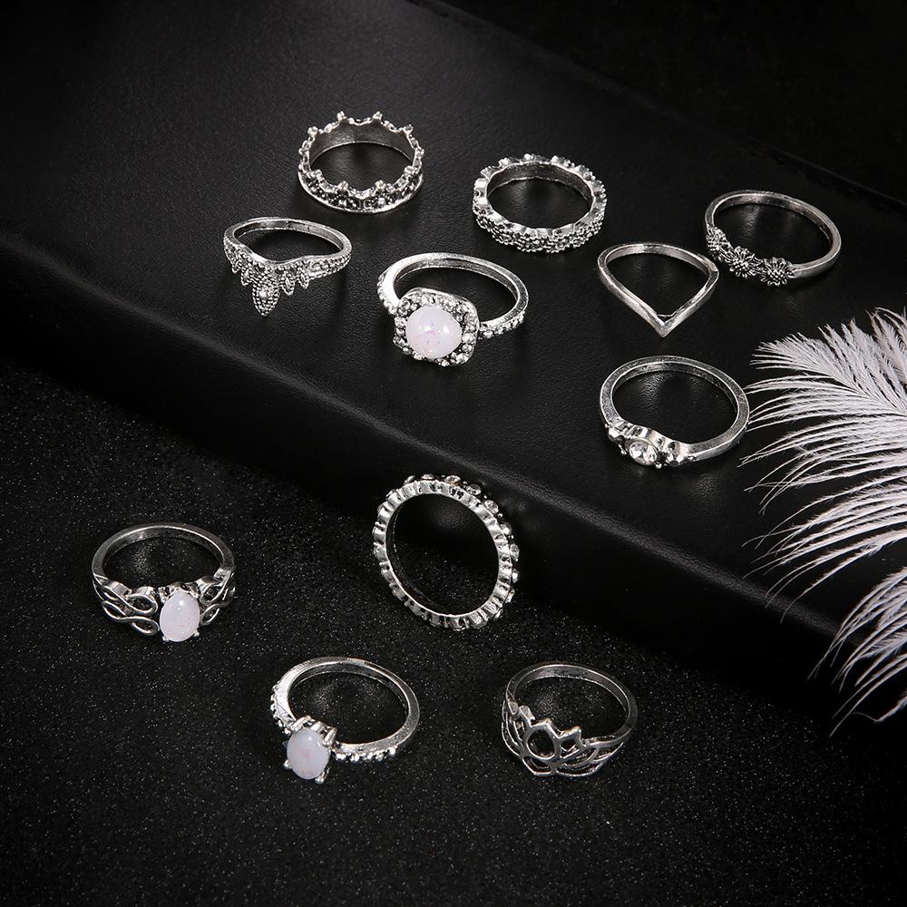 Fashion Women Bohemian Carved Knuckle Rings Set 11 In 1