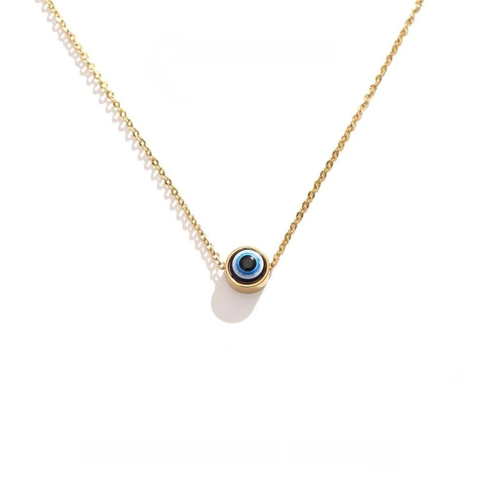 Minimalist Blue Eye Pendant Necklace Stainless Steel Geometric Jewelry  Wedding