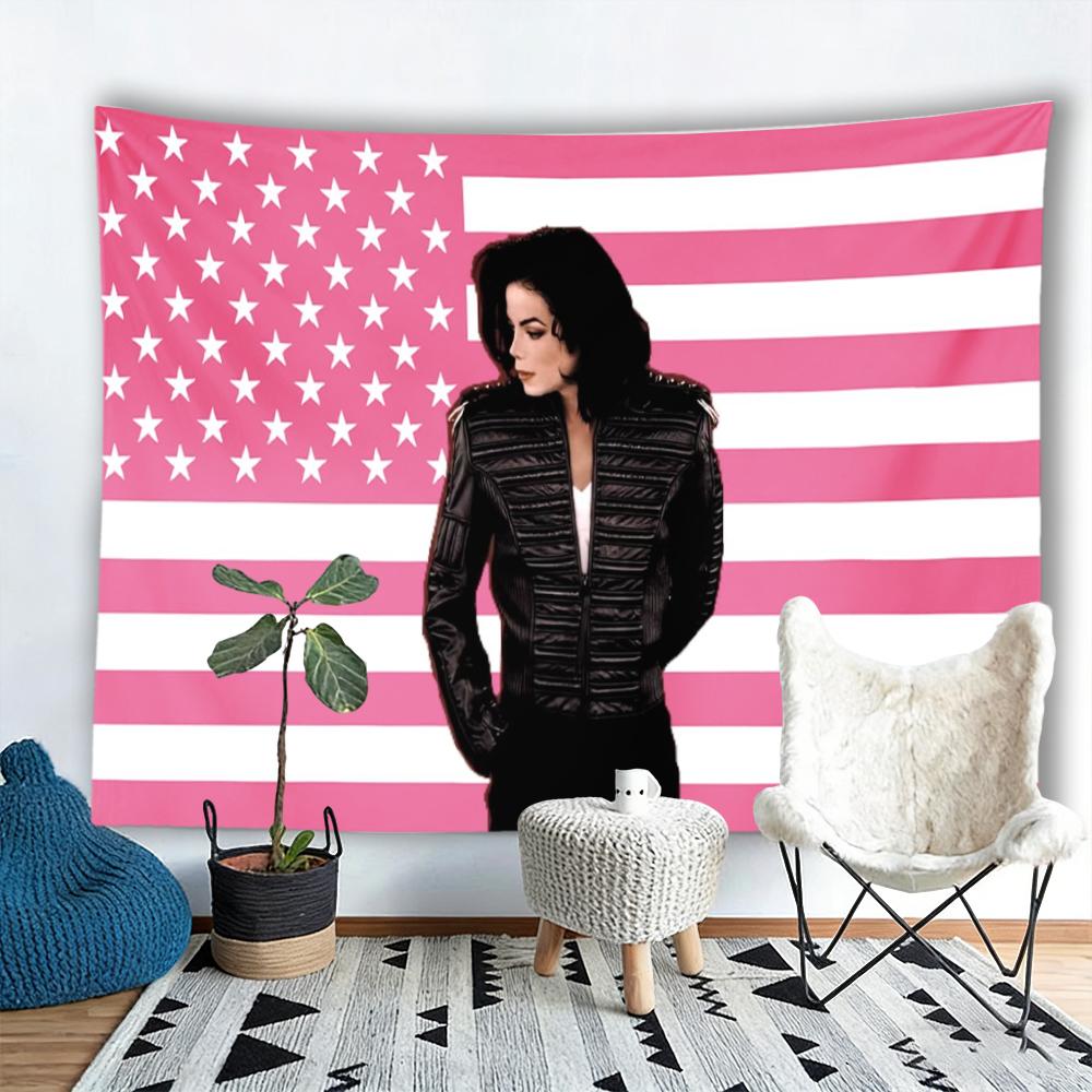 Michael Jackson Tapestry Pink American Flag Background Pop Music Star Portrait Wall Hanging Bedroom Dorm Decor Fan Gift