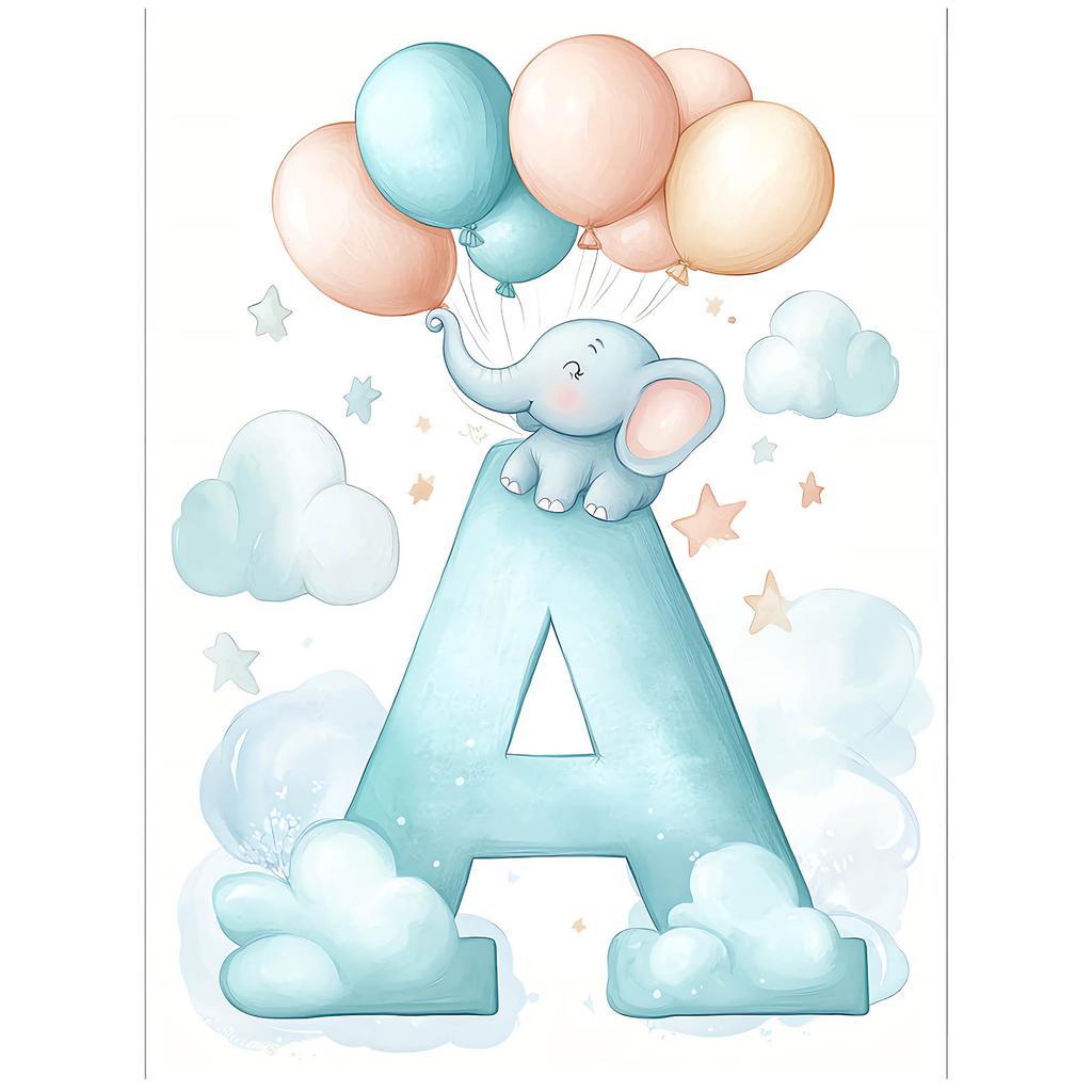 Elephant Charm - Poster "A" With Balloons Elephant Charm - Poster "A" With Balloons, 70X100 Cm, Dark Brown Wooden Frame, 230 Gsm Matte Paper