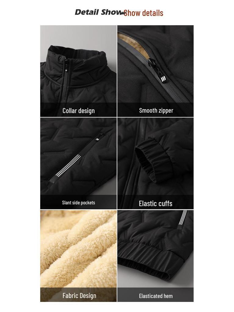 Men's Thick Winter Fleece Cotton Jacket - Large, Loose Fit