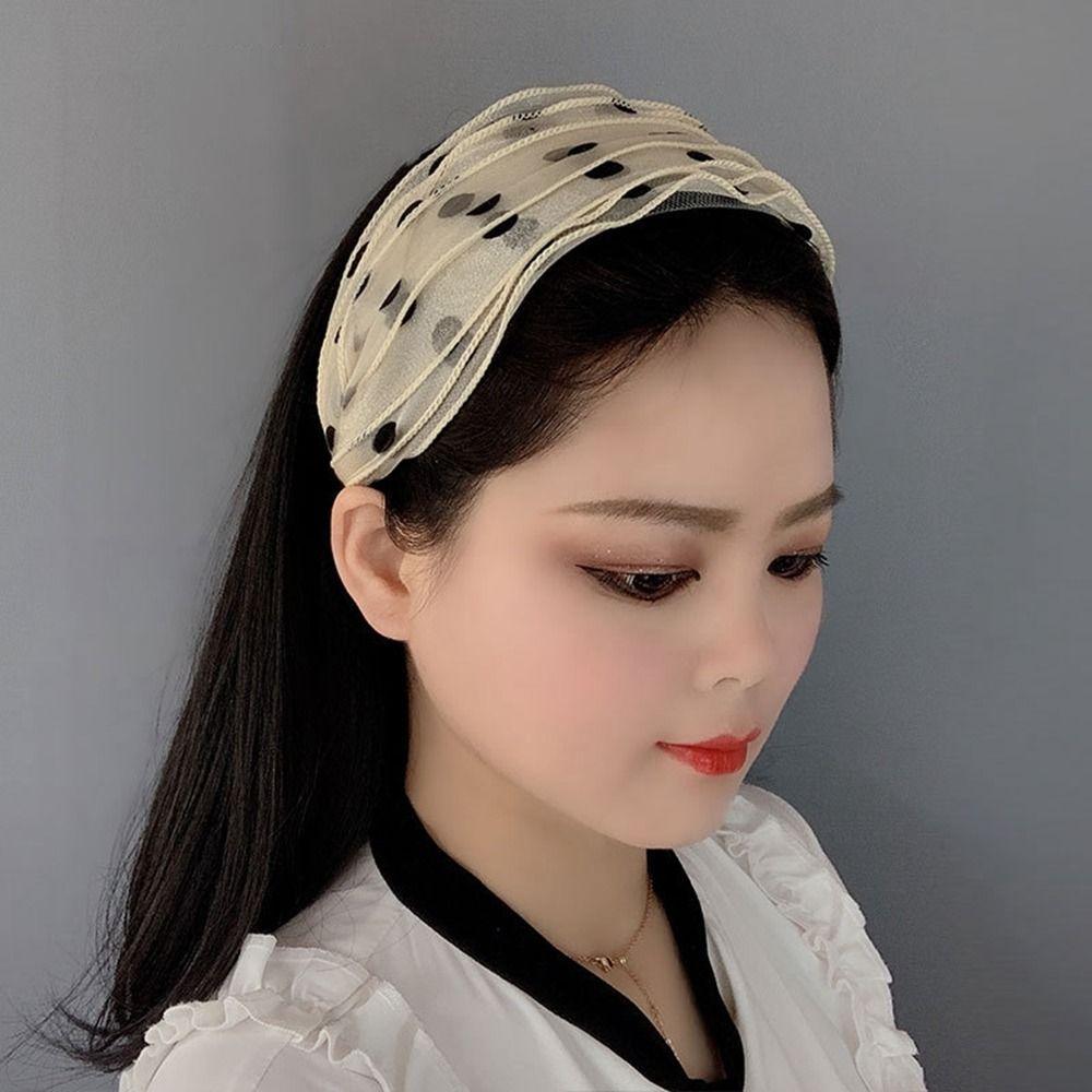 Повязка на голову для лица с широкими полями, в горошек, широкая повязка для волос, корейский головной убор, женская повязка на голову, сетчатые повязки для волос