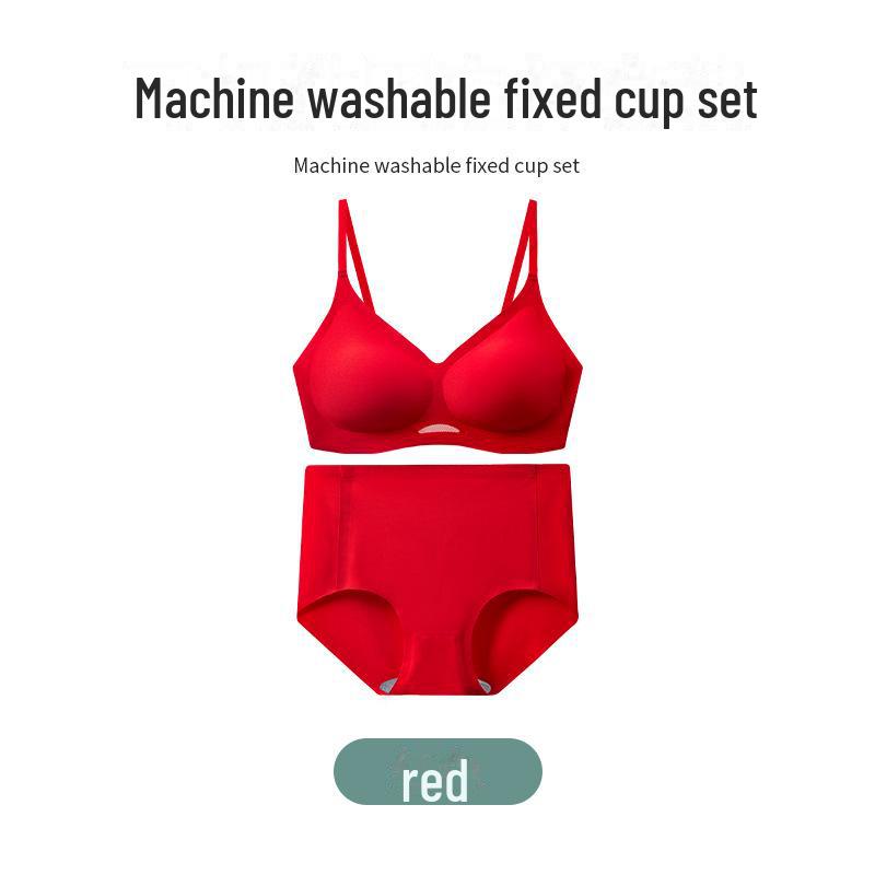 Nude Seamless Women's Underwear Set: Soft Support, No Steel Ring, Fixed Cup Sleeping Bra