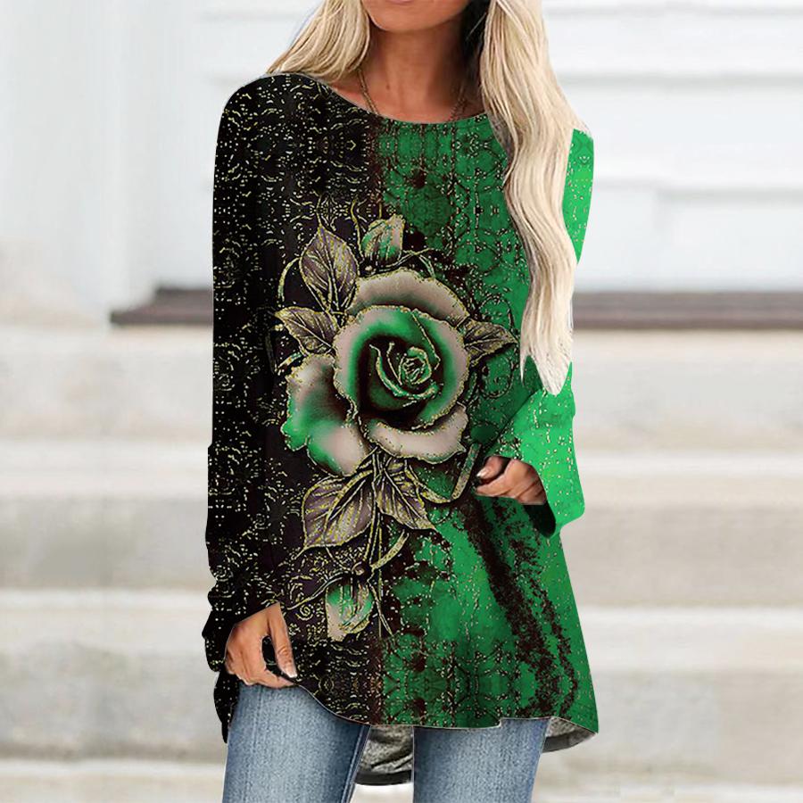 Цветочная роза, красочные футболки с длинными рукавами и 3D принтом, женские повседневные винтажные модные футболки, уличная одежда большого размера, женские футболки, топы