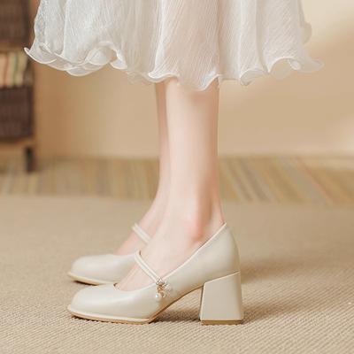 Туфли-чонсам Мэри Джейн, женские новые туфли-лодочки на толстом каблуке и высоком каблуке, из мягкой кожи, вечерние, нежные туфли для подружки невесты