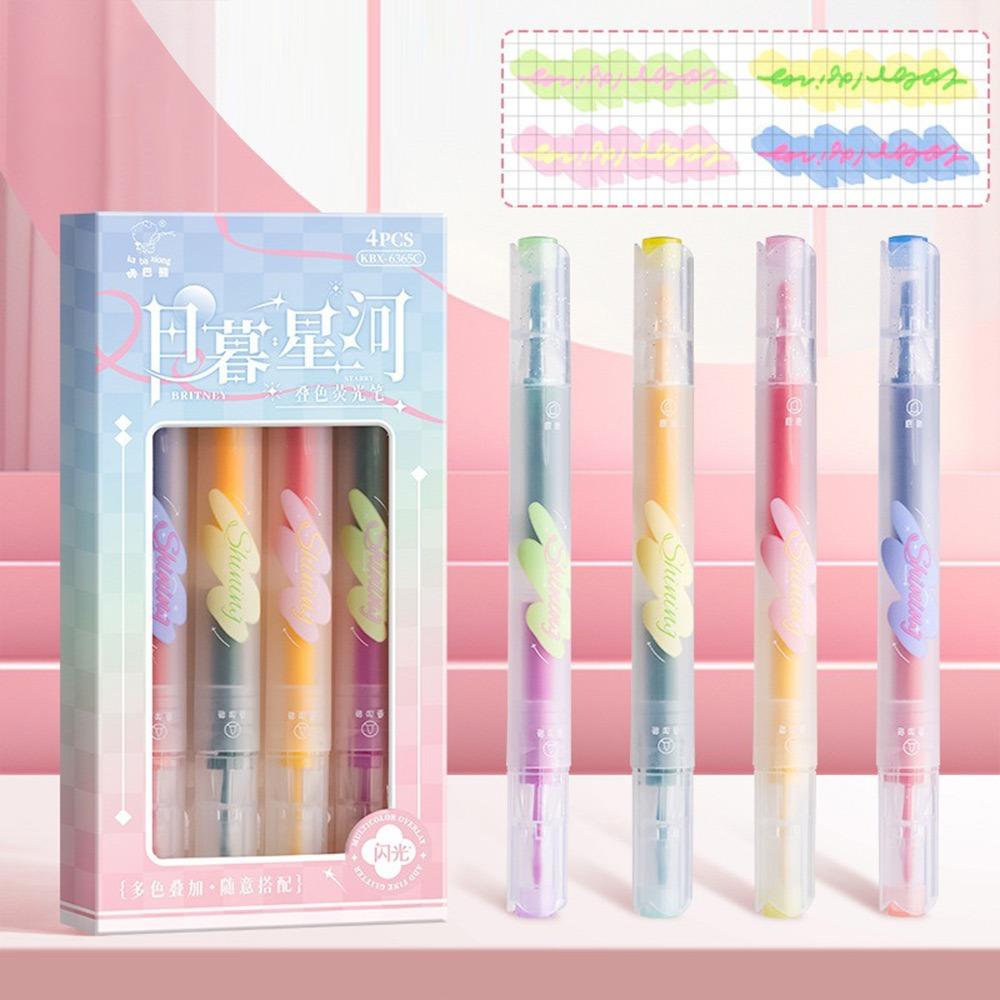 4PCS/Set Double-ended Highlighter Pen DIY Scrapbook Painting Color Stackable Fluorescent Pen Writing Drawing Painting Color Pen