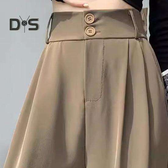 Women Pants High Waist Straight Wide Leg Trousers with Pockets Button Zipper Fly Solid Color Loose Fit Suit Pants Work Wear