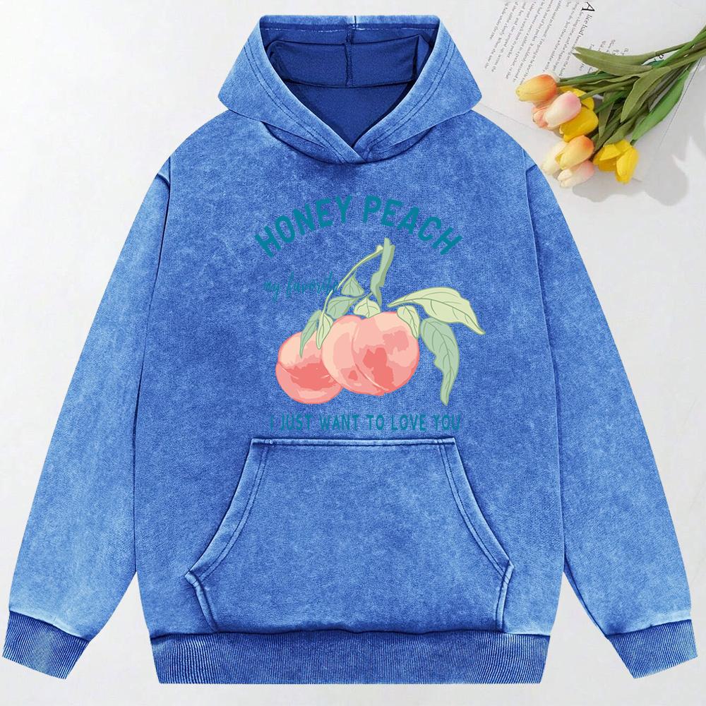 Honey Peach I Just Want To Love You Illustration Print Snow Wash Hoodie Female Streetwear Fashion Hoodie Cotton Hoody