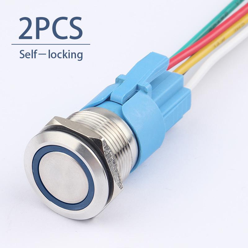 2 шт., 16 мм, металлическая кнопка, выключатель питания, водонепроницаемый, огнестойкий, с фиксацией, с проводной розеткой, светодиодный светильник, вкл., выкл., 3 В, 6 В, 12 В, 24 В