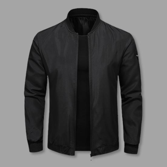Fall Winter Men Jacket Stand Collar Zip-up Smooth Surface Solid Color Plus Size Loose Thin with Pockets Father Business Travel Coat Mid-aged