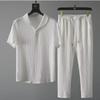 Men's Ultra-Thin Ice Silk Linen Two-Piece Suit with Mid-Sleeve T-Shirt