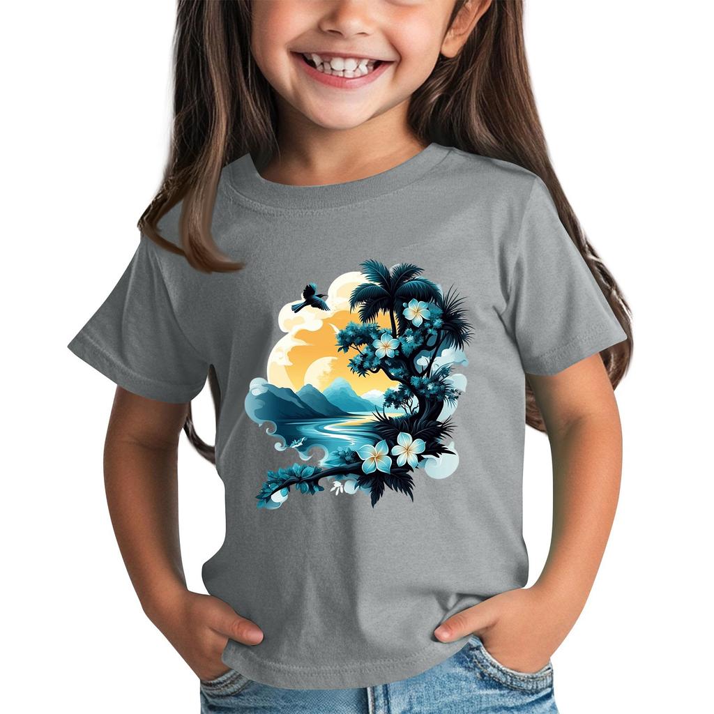 Children's Fashion Daily Printed Round Neck Short Sleeved Casual T-shirt Top