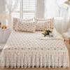 Flower Decorative Princess Lace Bed Skirt 100% Cotton-padded Thicken Bed Skirt Home Non-slip Mattress Cover Protector Bed Cover