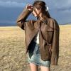 Retro Coffee Pu Leather Jacket Women's Autumn New Short Jacket Top Casual Motorcycle Jacket
