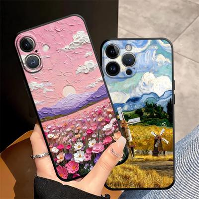 Чехол для Apple iPhone 17 Pro Max 13 15 Pro 7 8 16 XR XS MAX 11 Air 12 14 Funda Чехол для телефона Креативный Пейзаж Масляной Живопись