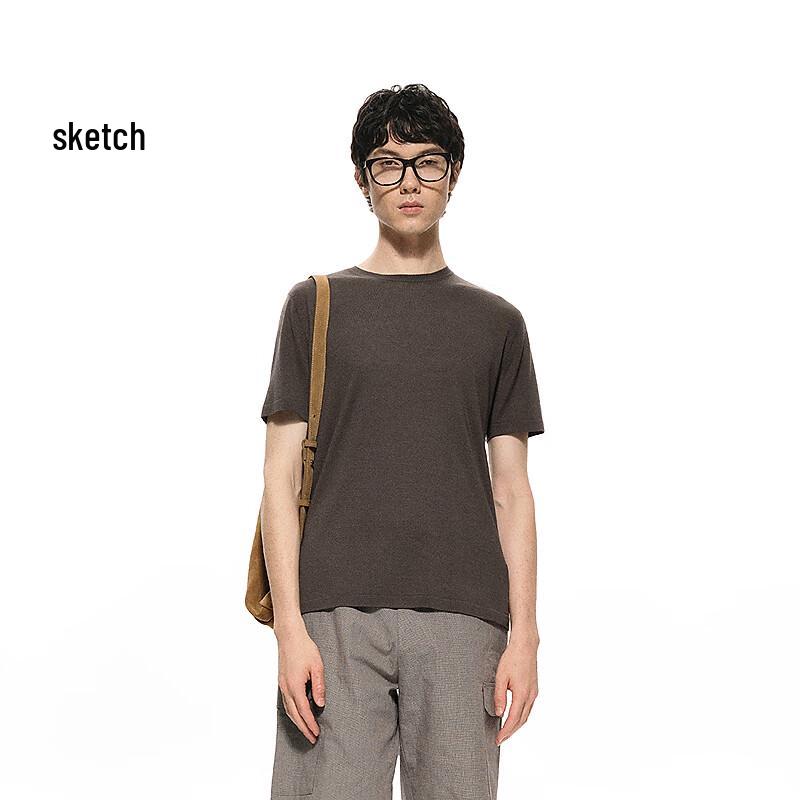 CROQUIS Мужская 2025 Лето Однотонная Футболка с коротким рукавом из тутового шелка, облегающего кроя