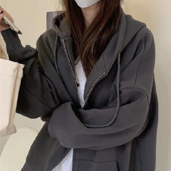 Women's Oversized Hoodies Full Zip Up Long Sleeve Sweatshirt with Pockets Casual Drawstring Jackets Fall Outwear