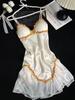 Sexy ice silk nightdress women's 11-year summer new models with chest pads, high-end lace splicing, pure desire suspender loungewear