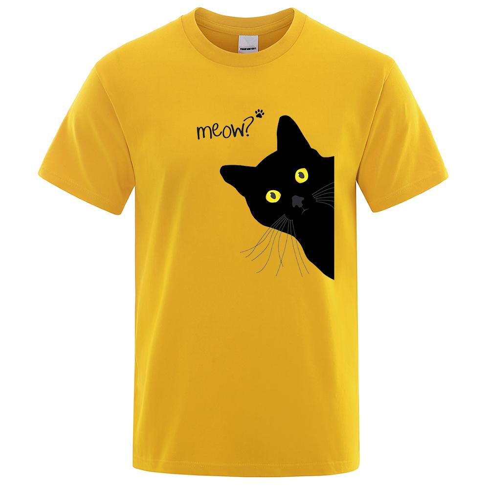 Men's T-shirt 100% Cotton Summer Meow Black Cat Print Men T Shirt Casual Loose O-neck Men Tshirt Short Sleeve T-shirt Male Tees