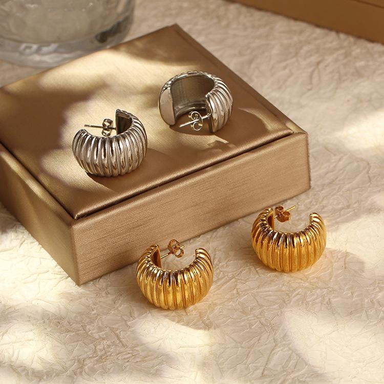 Французские геометрические серьги из нержавеющей стали Niche Titanium Steel 18k Gold Vintage Earrings Women