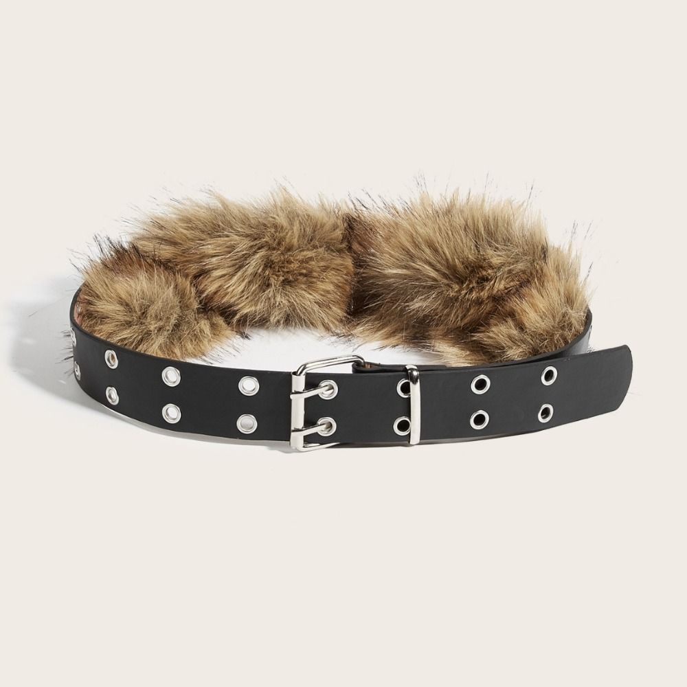 Rivet Leather Fur Belt Faux Fur Y2K Waistband Vintage Furry Waistband  Dress Decoration