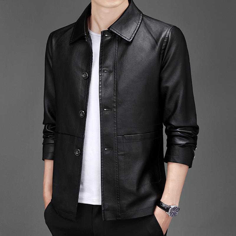 Men S Fleece Lined Pu Leather Jacket Lapel Winter Warm Fashion