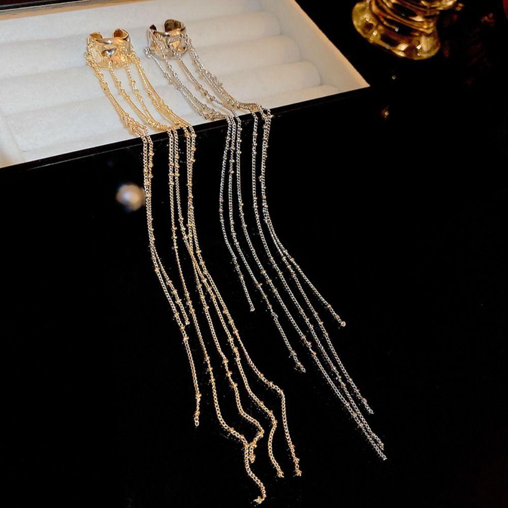 Minority C-shaped Tassel Long Ear Clip Zinc Zinc Alloy Ear Cuff Ear Line Jewelry C-shaped Earrings  Girl